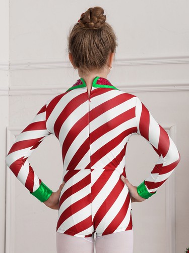 Kids Girl's Santa Ballet Dance Leotard One Piece Striped Bodysuits Dancewear - Picture 29 of 32