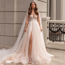 Wedding Dresses Appliques A Line V Neck Lace Bridal Gowns Cap Sleeve Backless