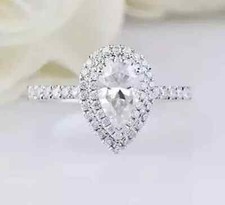 Real Moissanite 4Ct Pear Cut Women's Halo Engagement Ring 14K White Gold Plated