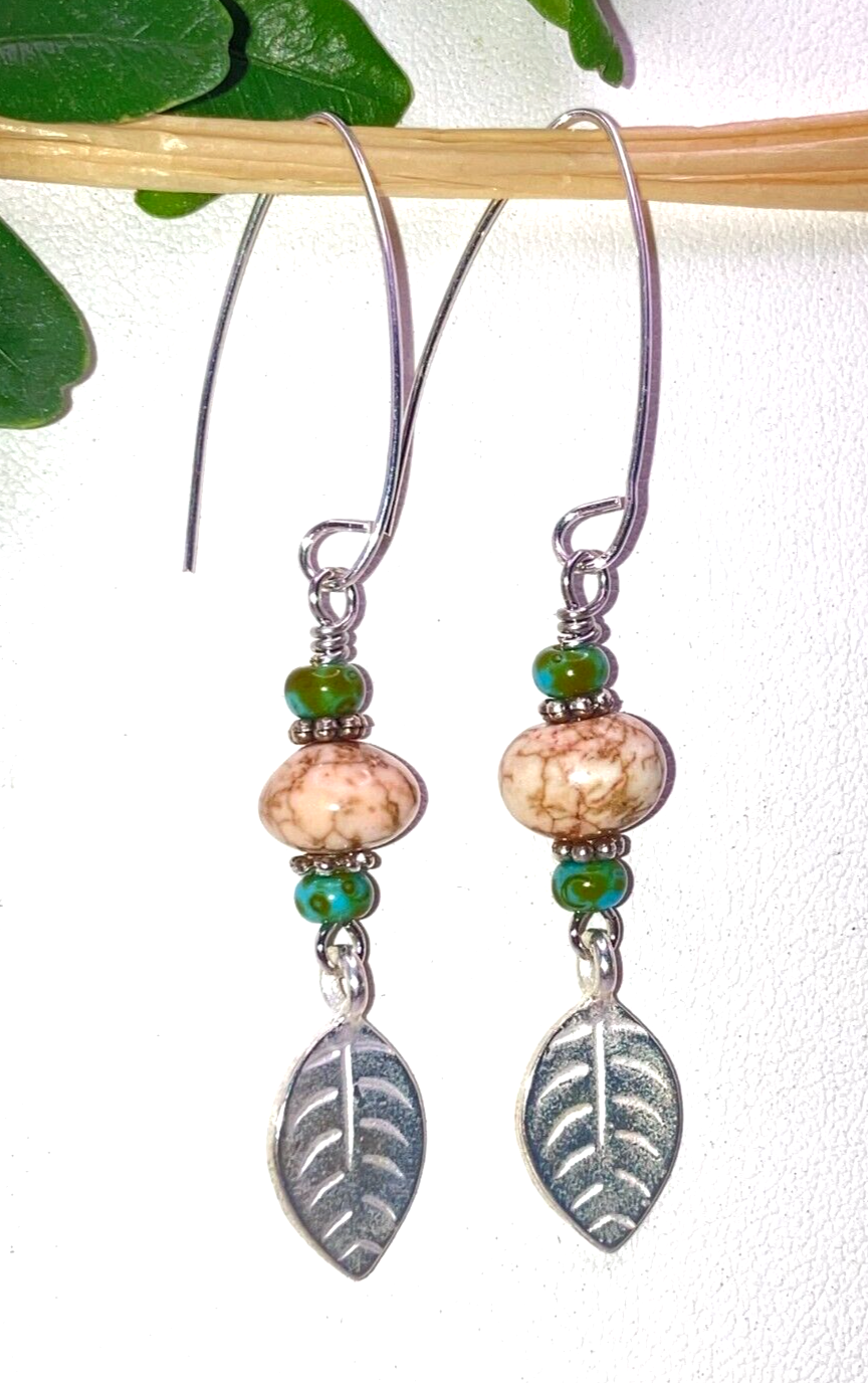 Turquoise Picasso, Jasper, Leaf Charm, Artisan Earrings