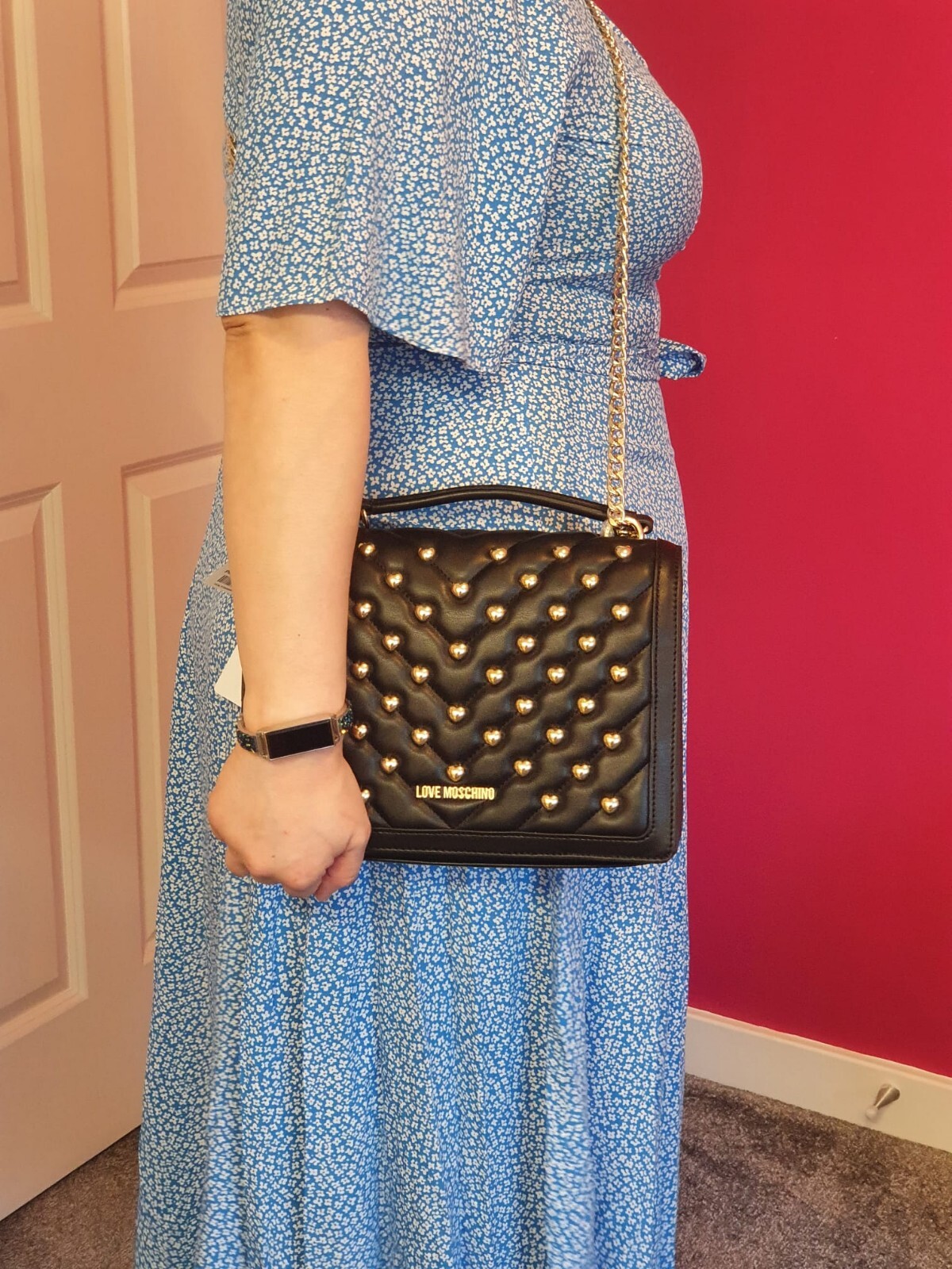 BNWT - LOVE MOSCHINO Black Quilted & Heart Studded Shoulder Bag RRP £220 image 4