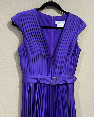 Ieena for Mac Duggal Pleated midi Dress Women Size 4 purple v neck Gold buckle | eBay Ieena for Mac Duggal Pleated midi Dress Women Size 4 purple v neck Gold buckle | eBay