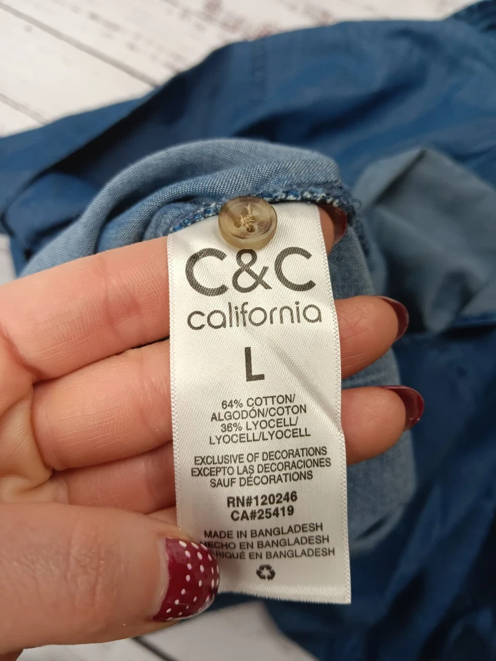 C&C California Chambray Tunic Top Women's Large Blue Cotton Blend Long Sleeve  - Image 4 of 4