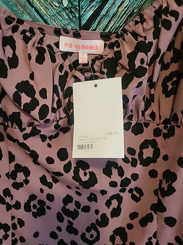 NWT re:named leopard mauve crop top cami babydoll tank sz Large purple - Picture 2 of 4
