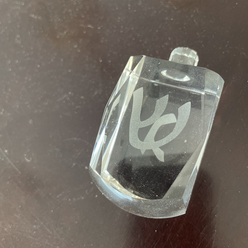Crystal dreidel with etched Hebrew letters Hanukkah