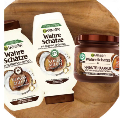3tlg. Garnier Wahre Schätze Kokosmilch & Macadamia Shampoo | Spülung & Maske
