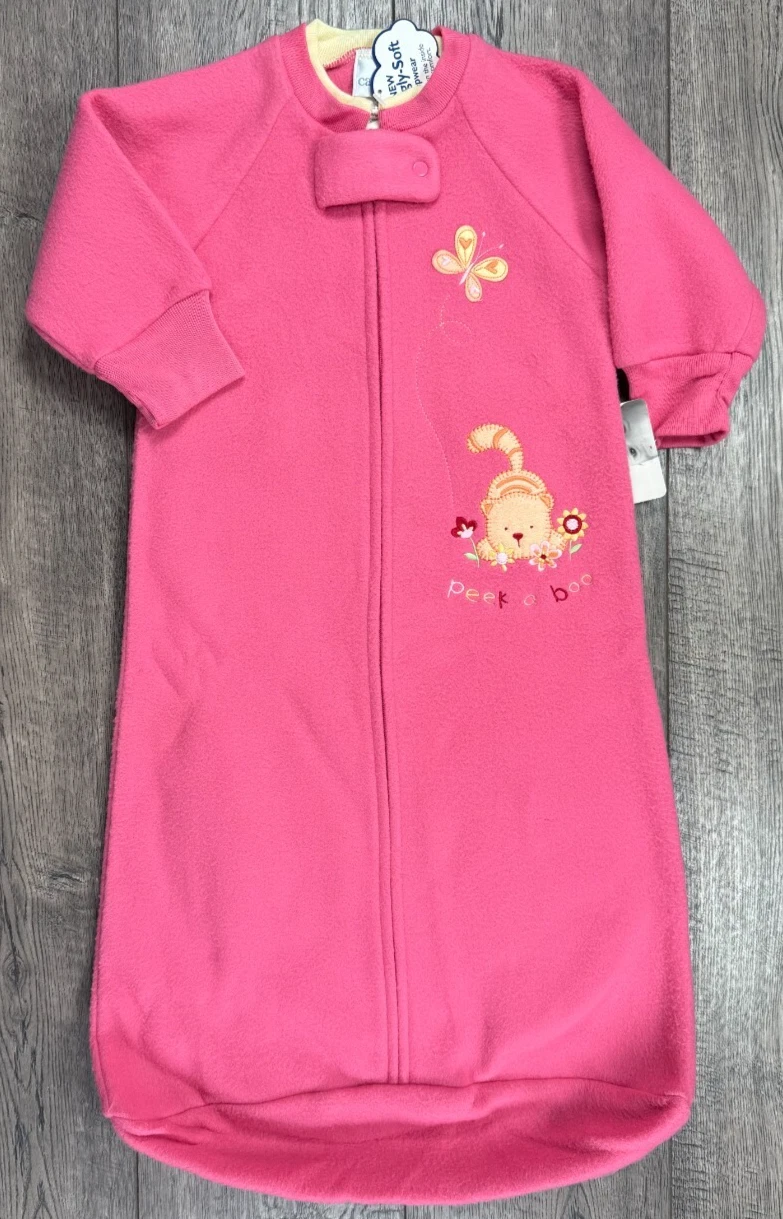 Baby Girl Clothes New Vintage Carter's 0-9 Month Fleece Cat Peek A Boo Sleep Bag