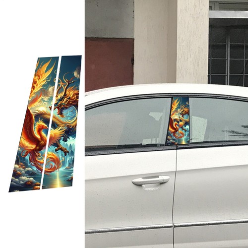 2x Car Center Pillar Sticker Car Door Pillar Decals Black Wolf Engulfed Sticker - Picture 4 of 21