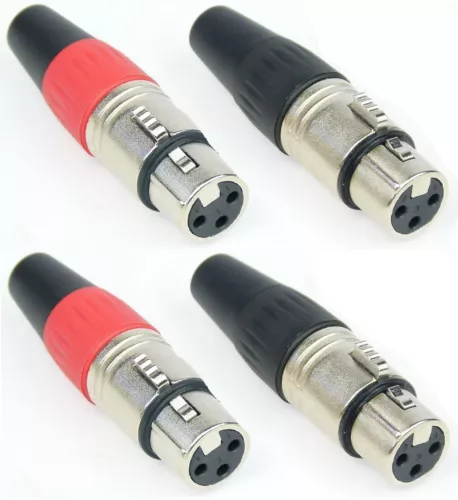 4 x ADAM HALL XLR Kabel Stecker Kupplung Buchse female Schwarz & Rot 3-pol polig