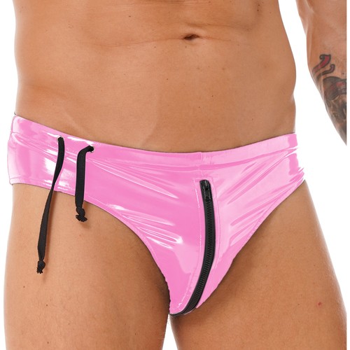 UK Mens Wet Look PVC Leather Briefs Drawstring Low Rise Zipper Underpants Thongs - Picture 42 of 58