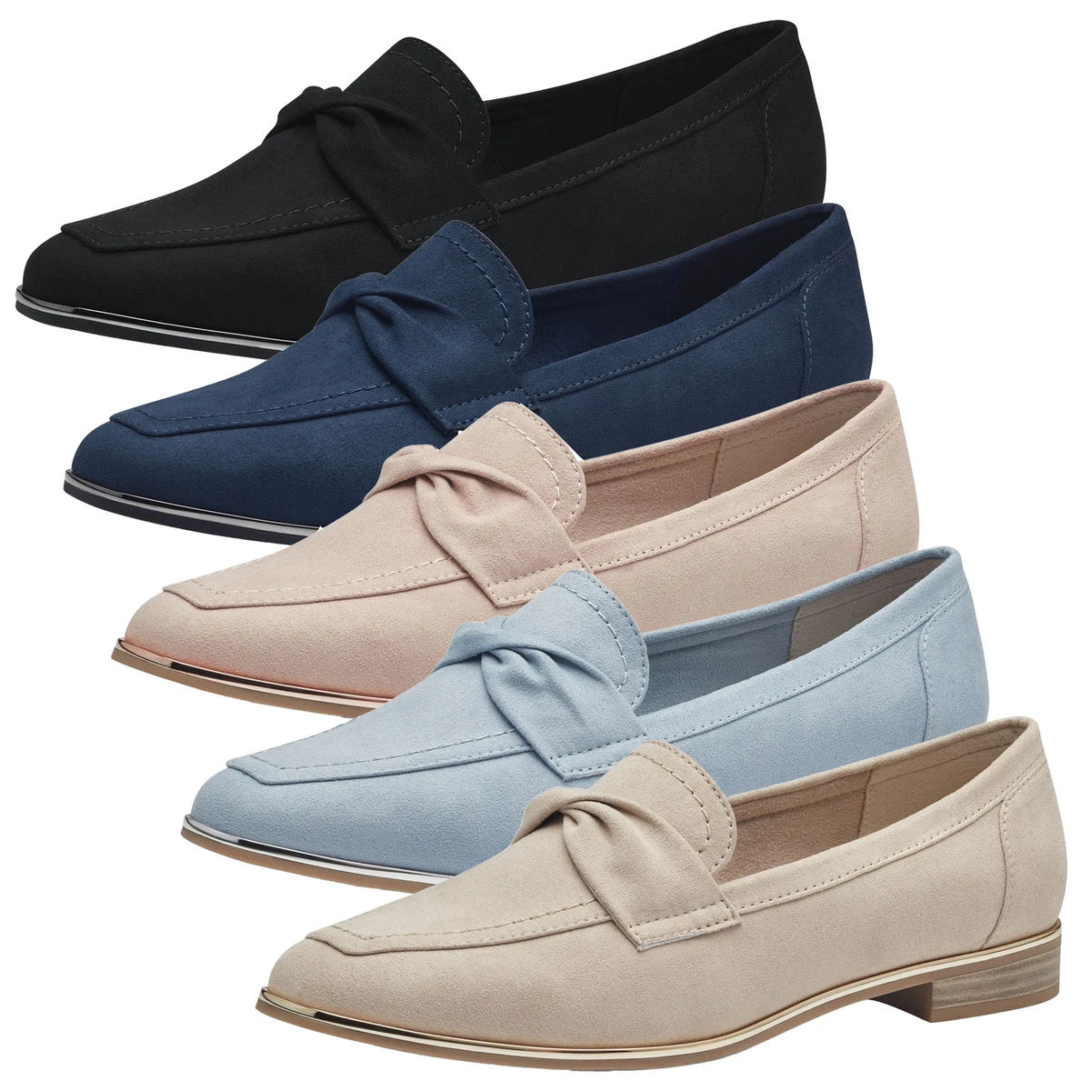 MARCO TOZZI Damen Loafer samtige Haptik Slipper Zierschleife 2 