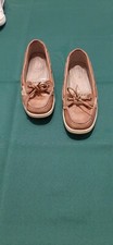 Sperry Top Sider, women's angel fish, gold/brown, leather slip on loafers, sz 7M