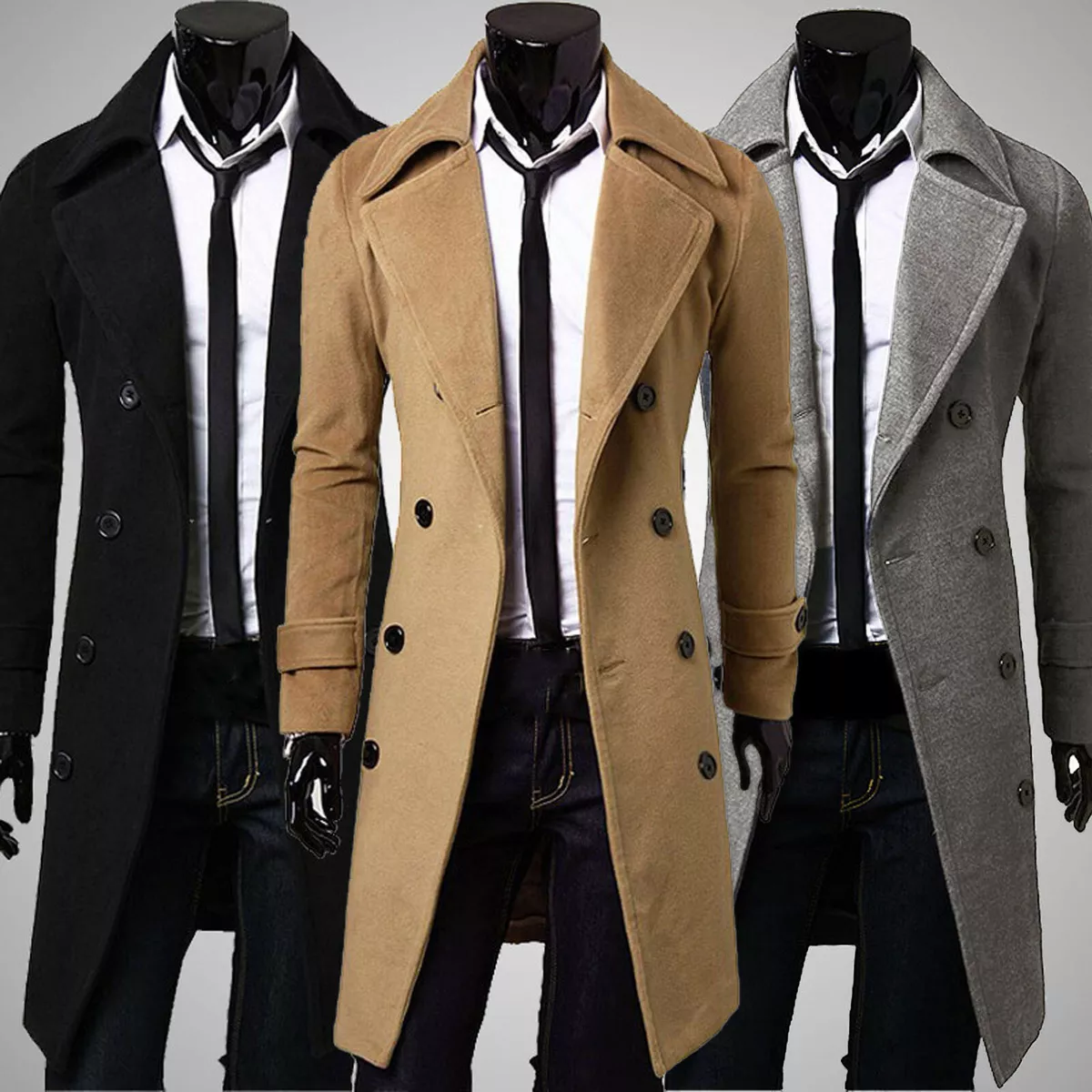 Mens Trench Coat Double Breasted Formal Office Dress Long Winter Jacket  Overcoat | Ebay