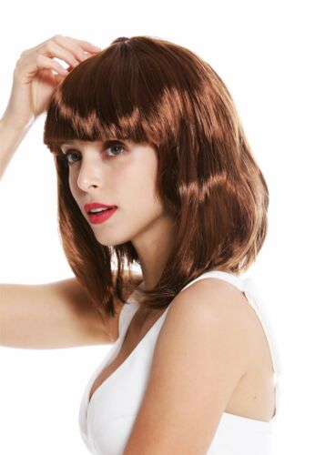 Wig Women's Shoulder-Length Long Bob Straight Bangs Brown Golden Brown 0073 - Picture 3 of 4