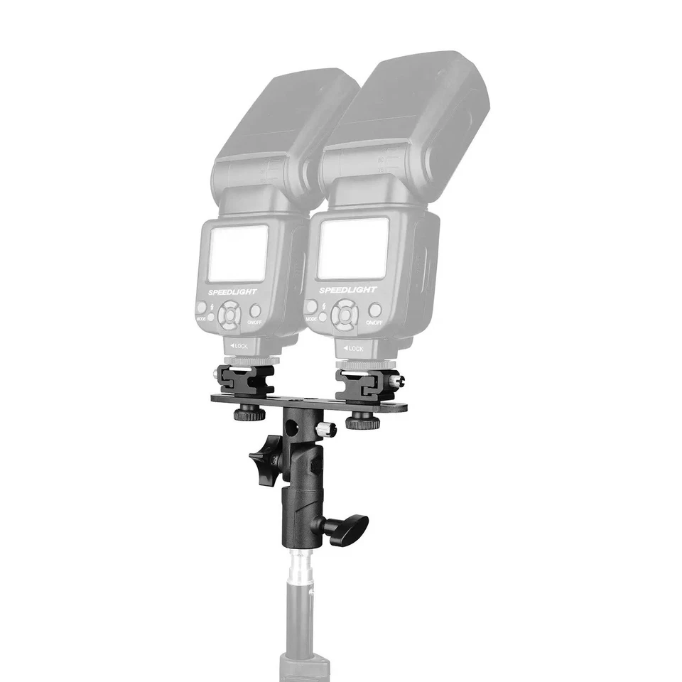 Adjustable Double Flash Bracket Dual Hot Shoe Speedlite Stand Umbrella Holder - Image 2 of 4