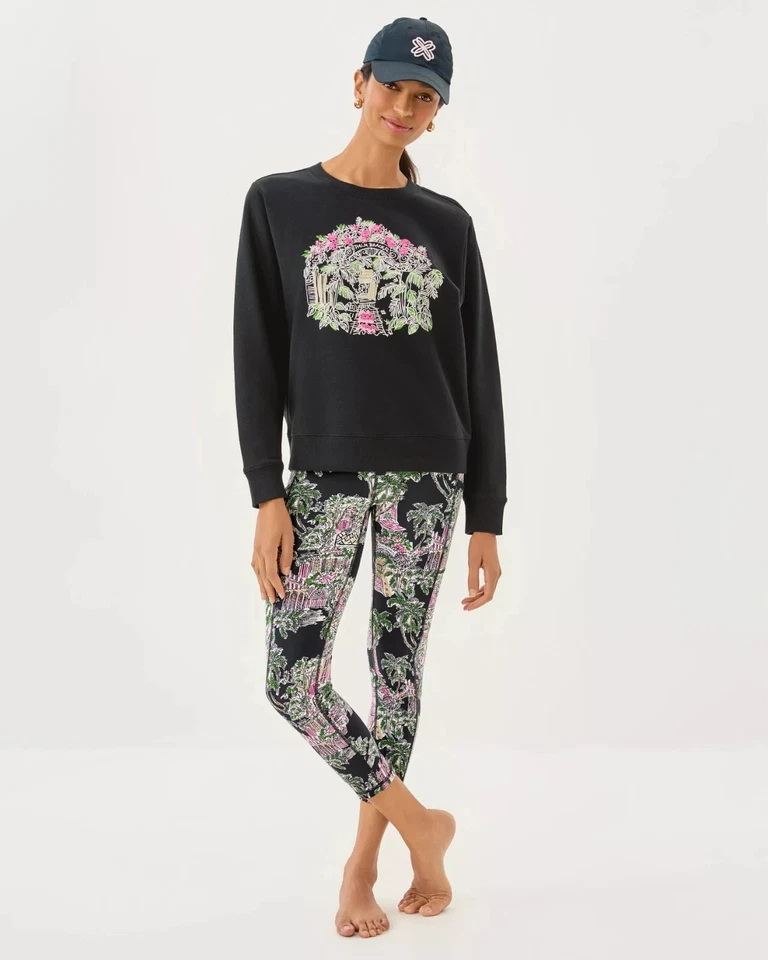 Sudadera de algodón balada Lilly Pulitzer nueva con etiquetas color: Noir Palm Beach Toile, talla Foto 2 de 4
