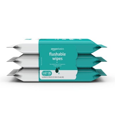 Adult Wet Wipes Flushable formulated without Fragrance, 126 Count (3 Packs of...