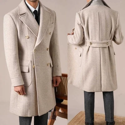Herren Tweed Mantel Neuartige Jacke Windmantel Relaxed Fit Einreihig Café Winter - Bild 1 von 4