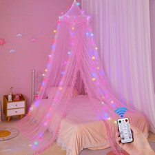 Bed Canopy for Girls with Remote Timer Breathable Canopy Bed Curtains with 8 ...
