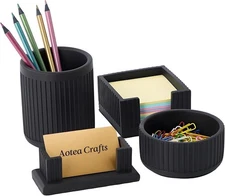 Set of 4 - Concrete Desk Accessories For Modern, Industrial, Minimalist Office D