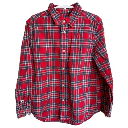 Polo Ralph Lauren Boys Shirt Sz 7 Oxford Red Blue Plaid Long Sleeve Button Up - Picture 2 of 5