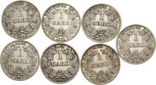 Künker: Kaiserreich, 7 x 1 Mark 1892 - 1907 A, D, J, Silber
