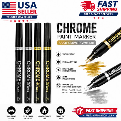 Chrome Paint Marker Pen Waterproof Gold Silver Mirror Finish 2mm Car Repair Tool