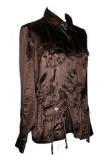 Vintage Newport News Long Sleeve Button Up Satin Blouse Jacket 10 Brown Utility