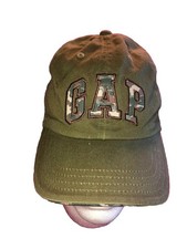 EUC Gap Kids small/med cotton olive drab/camo lettered cap,hook/loop back adjust