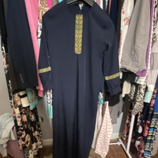 Men's Navy Blue Djellaba with Gold Trim Traditional Middle Eastern Dress