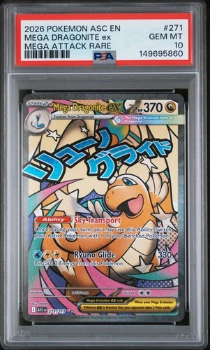 2026 POKEMON ASCENDED HEROES ATTACK RARE #271 MEGA DRAGONITE EX PSA 10