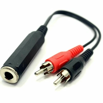 KENABLE 0.2m 2 x Phono Plugs to 6.35mm Jack Socket Cable