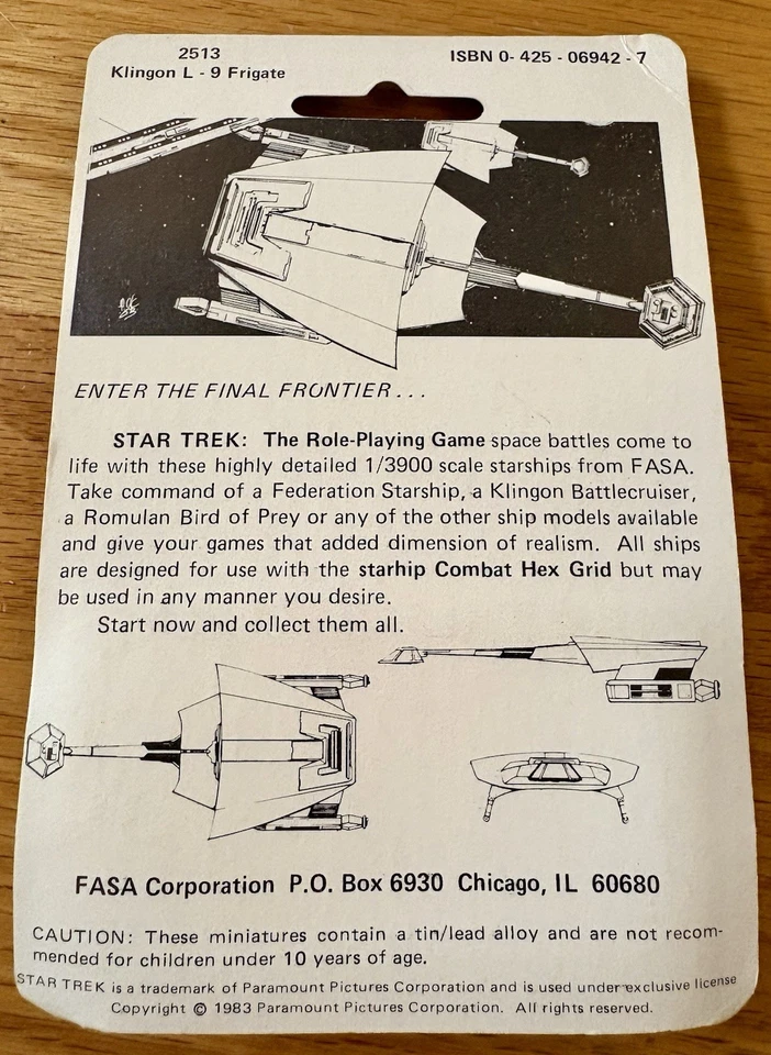 Fragata Star Trek II Wrath Of Khan Klingon L-9 2513 Mini FASA 1983 sellada nueva en caja Foto 2 de 2