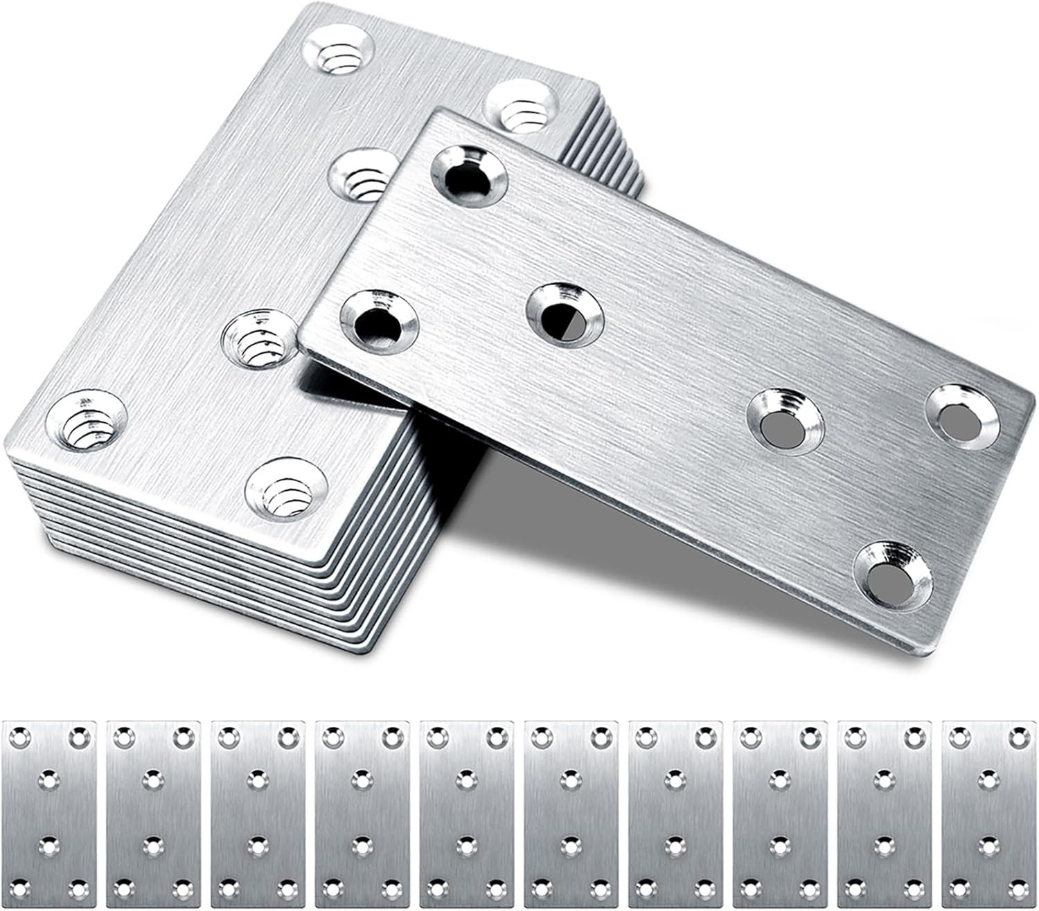 10Pcs Flat Brackets for Wood, 80 × 40 × 1.75Mm Flat Joining Plates, Sleeper
