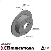 2X Zimmermann 285.3517.20 Bremsscheibe FüR Hyundai Santa FE CM