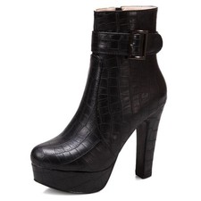 Women's Round Toe Block High Heels Ankle Boots Platform Zipper Work Formal Shoes