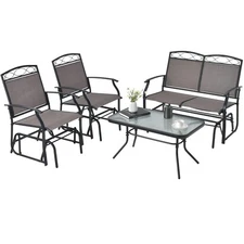 4pcs Patio Glider Conversation Set Swing Rocking Chair Table Heavy-Duty Outdoor