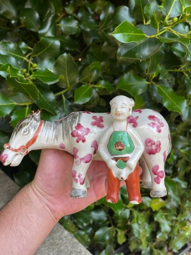 Chinese Antique Porcelain Figure Qing Dynasty Famille Rose Boy Mule 19th Century - Picture 12 of 19