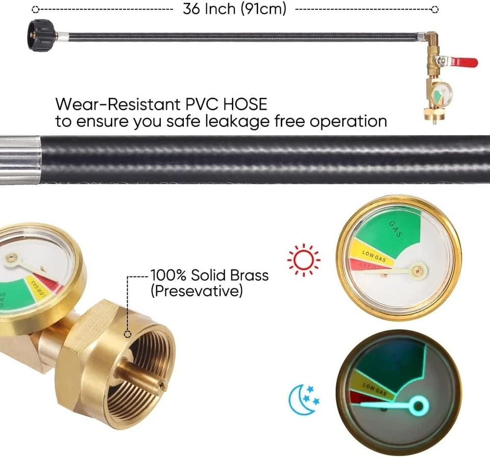 4FT Propane Adapter Refill Adapter Hose, Universal QCC1/Type 1 with Propane Gaug - Image 4 of 4