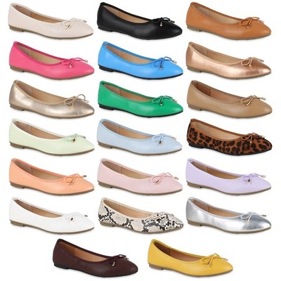 Damen Klassische Ballerinas Schleifen Slippers Kunstleder Schuhe 838467 Mode