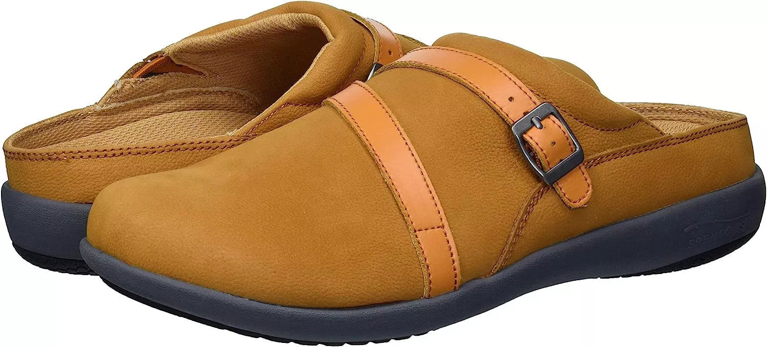 Spenco Sydney Slide Nubuck Leather Orthotic Slip On Cognac US Women's Size 6