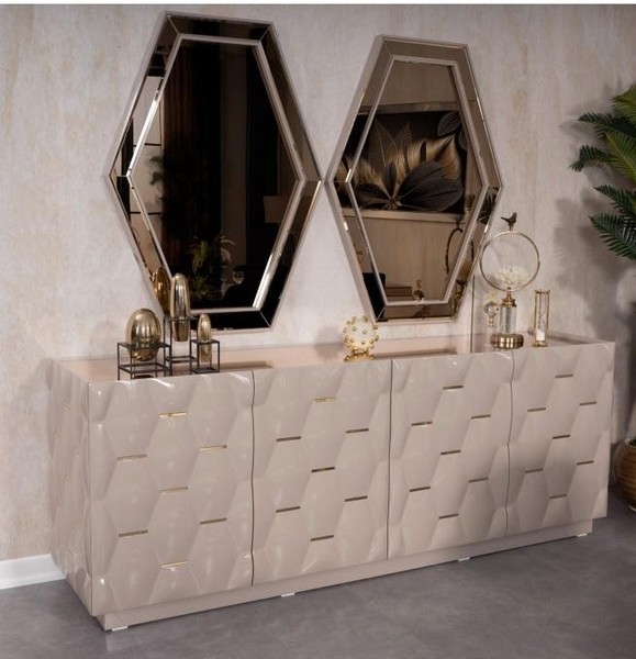 Kommode Schubladen Holz Sideboard Spiegel 3Tlg Massiv Kommoden Wohnzimmer Neu-image
