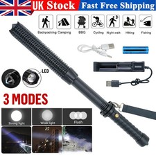 USB Rechargeable LED Flashlight Retractable Torch 3-Mode Zoomable Security Light