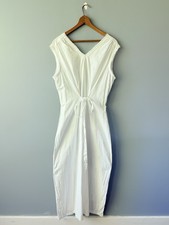 Vintage Cotton Nightgown Dress M White Lace Trim Tie Waist Victorian Whimsical