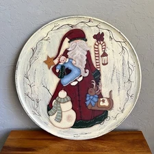 Large hand painted Santa Claus reindeer snowman wood base 2010 Christmas