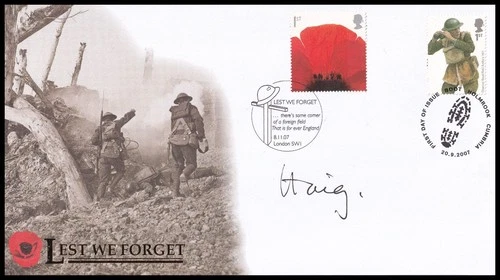 EARL HAIG Signed 2007 GB Lest We Forget Poppy & Tommy Buckingham Cover