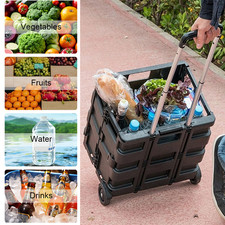 Folding Shopping Cart Trolley Crate with Wheels Collapsible Storage Box