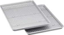Ceramic Nonstick Baking Sheet Pan Set with Cooling Rack 2-Pack Half Size Gray