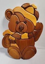 VTG Handmade Wood Carved Teddy Bear Nursery Wall Plaque Child Bedroom Decor #2