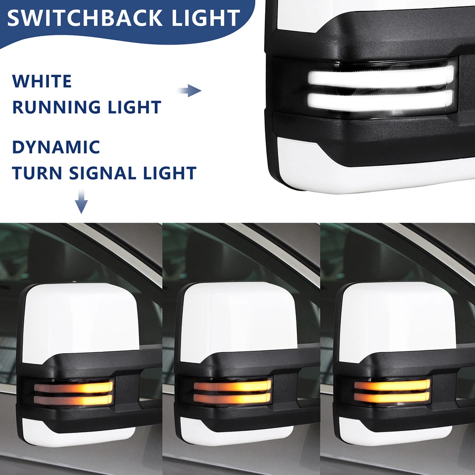 Tow Mirrors for 2003-2007 Chevrolet Silverado 2500 HD Sequential Signal White  - Image 2 of 4
